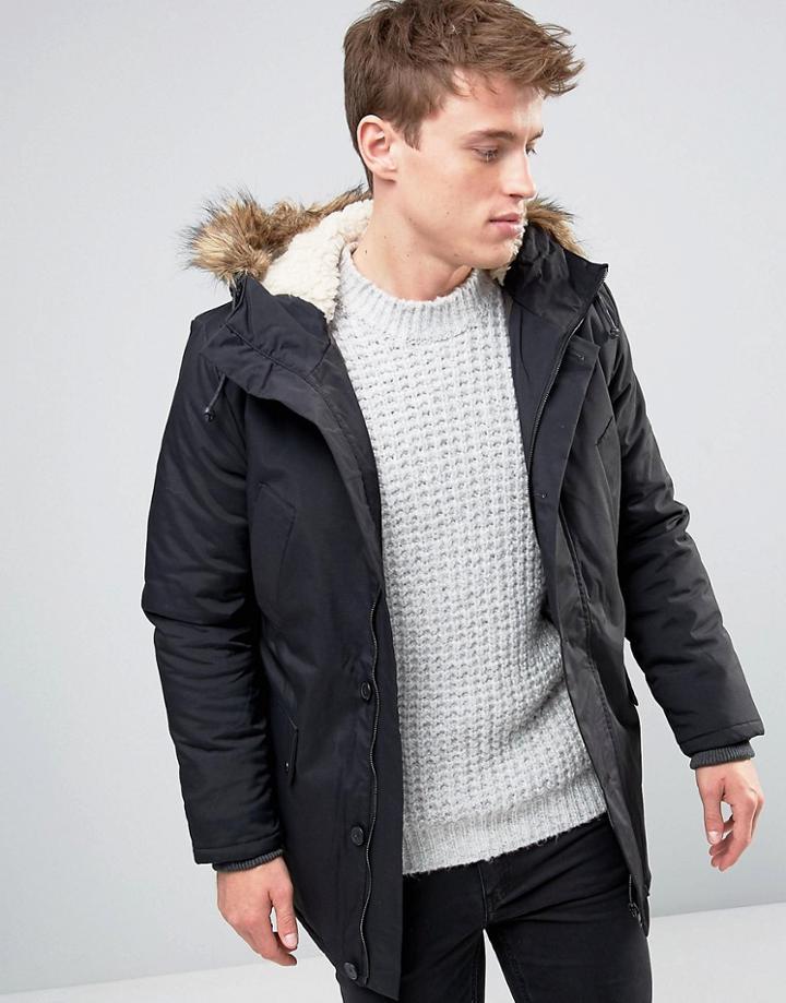 New Look Parka Jacket In Black - Black