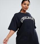Prettylittlething Plus Chicago Slogan T-shirt In Black - Black