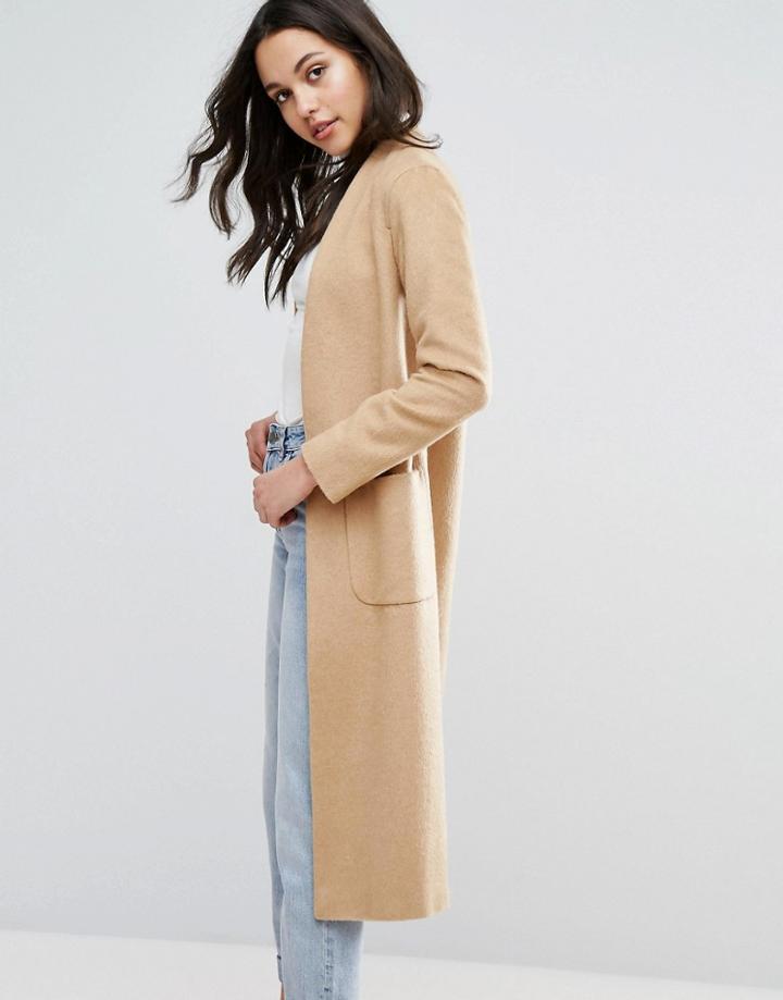 Helene Berman Edge To Edge Lightweight Wool Blend Duster Coat - Brown