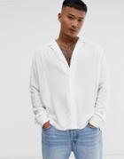 Asos Design Relaxed Fit Viscose Shirt With Low Revere Collar In White