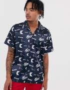 Karl Kani Og Satin All-over Print Shirt With Revere Collar In Navy