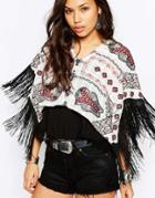 Asos Geo-tribal Fringe Mini Poncho - Multi