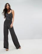Outrageous Fortune One Shoulder Wide Leg Jumpsuit In Glitter Jersey - Multi