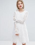 Vila Premium Cutwork Lace Fluted Sleeve Smock Dress - White