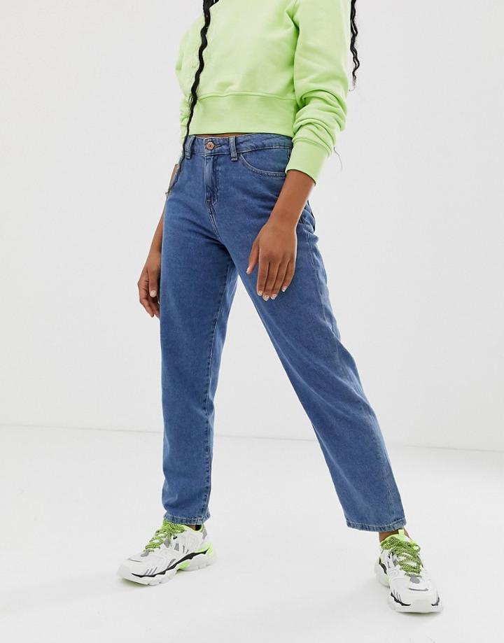 Noisy May Relaxed Straight Leg Jean In Mid Blue Wash - Blue