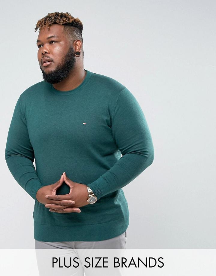 Tommy Hilfiger Plus Crew Neck Sweater Cotton Silk In Green - Green