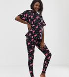 Asos Design Maternity Flamingo Spot Legging Pyjama Set - Green