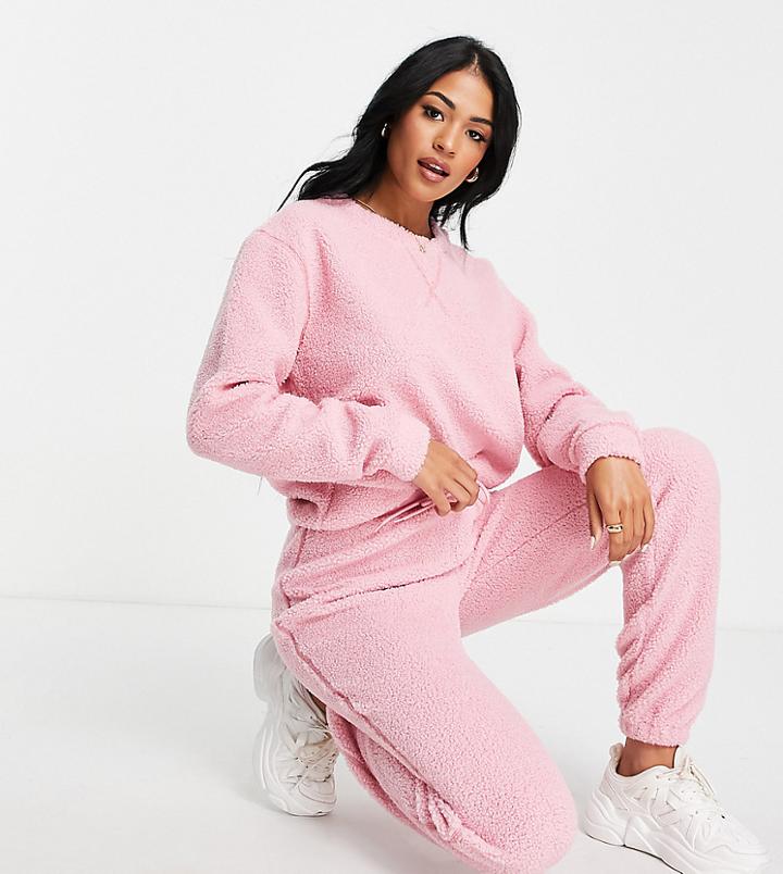Asos Design Tall Lounge Fleece Sweat & Sweatpants Set In Pink-brown