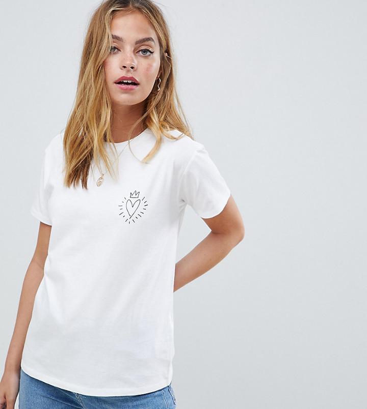 Asos Design Petite T-shirt With Crowned Heart Print - White