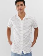 Jack & Jones Core Slim Fit Script Logo Revere Collar Short Sleeve Shirt In White