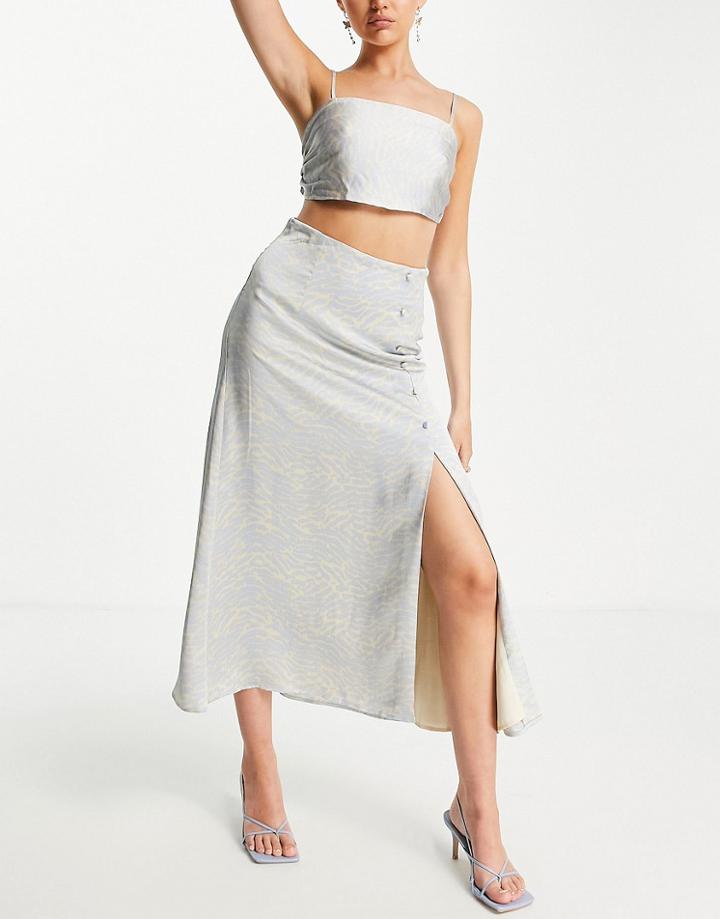 Bardot Split Midaxi Skirt Set In Blue Tiger Print-blues