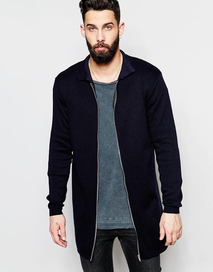 Asos Longline Knitted Jacket - Navy