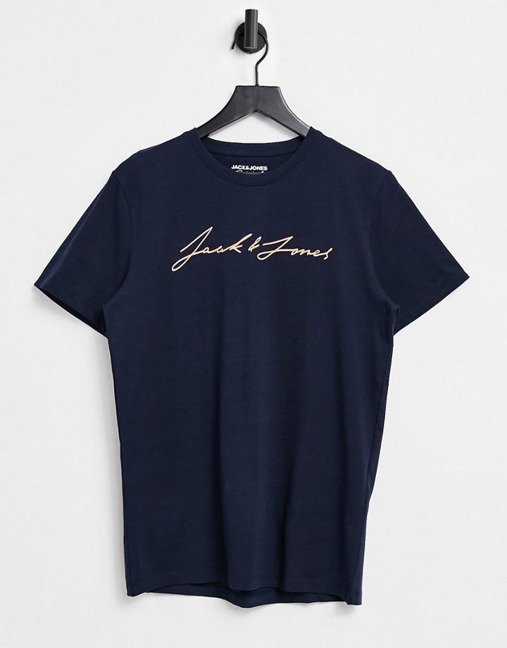 Jack & Jones Originals T-shirt With Small Script Logo In Navy