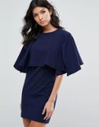 Club L Sleevless Crepe Frill Overlay Mini Dress - Navy