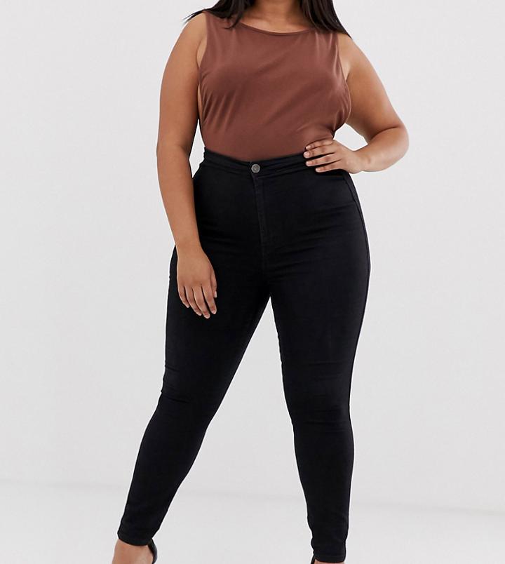 Asos Design Curve Rivington High Waisted Denim Jeggings In Clean Black