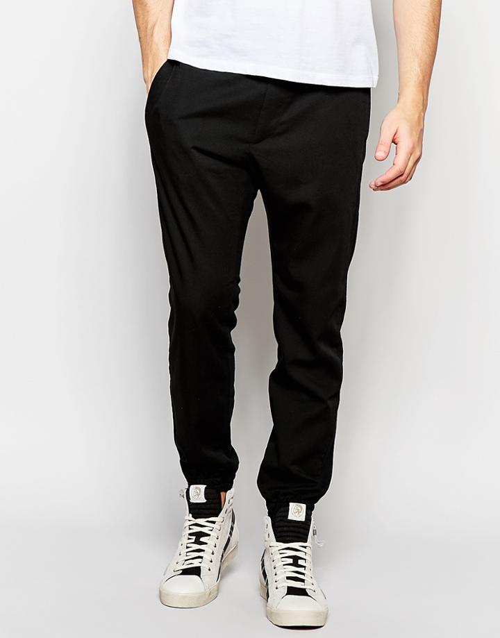 Diesel Pants Chi-depp-swe Tapered Fit Cuffed Hem In Black - Black