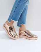 Asos Macaroon Flatform Lace Up Shoes - Gold