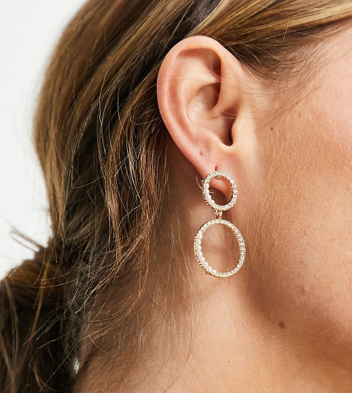 Aldo Maskiell Rhinestone Double Ciricle Earrings In Silver-gold