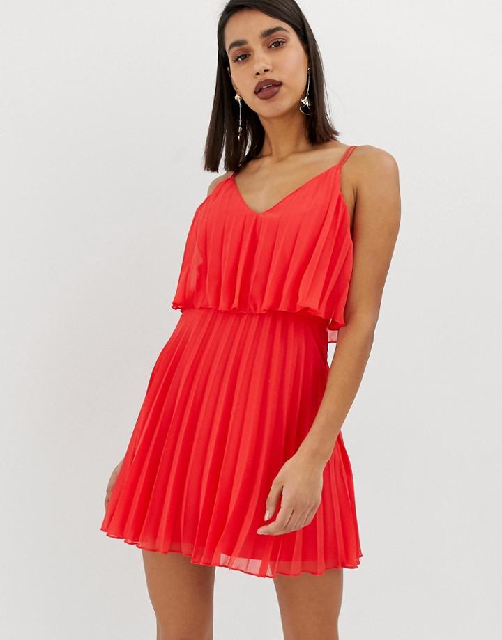 Asos Design Pleated Crop Top Mini Dress - Red