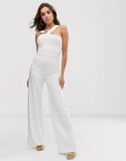 Club L London Jumpsuit With Hardware Back Detail In White - White