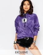 Reclaimed Vintage Hooded Sweater With Moon And Sun Badge Detail In Tie Dye - Purple
