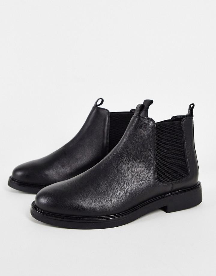 Office Boss Chunky Chelsea Boots In Black Leather