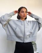 Nike Mini Swoosh Oversized Cropped Zip Through Hoodie In Gray-grey