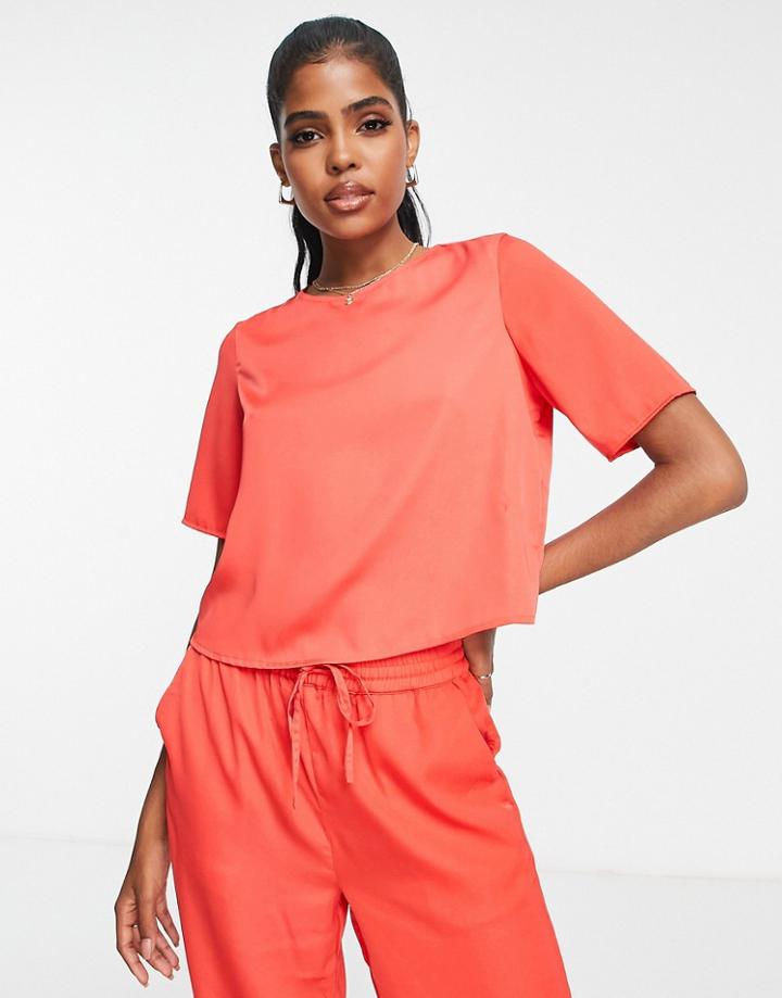 Pieces Cropped Blouse & Pants Set In Bright Red