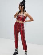The Ragged Priest Pants In Faux Snakeskin Leather With Chain - Red