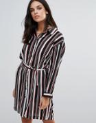 Love Striped Belted Shirt Dress - Multi