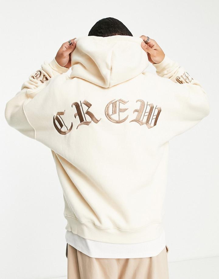 Sixth June Gothic Emboridered Oversized Hoodie In Beige-neutral