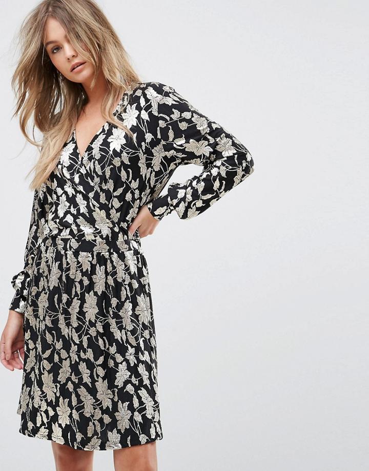 Vero Moda Metallic Print Wrap Dress - Multi