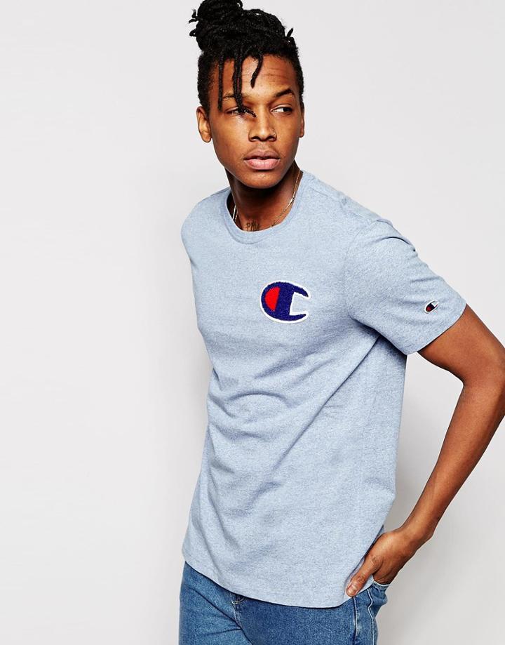 Champion T-shirt With Logo In Blue Melange - Blue