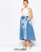 Closet Bow Front Midi Skirt In Sateen - Powder Blue