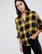 Asos Design Boyfriend Shirt In Yellow And Black Check - Multi
