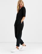 Jdy Tie Waist 3/4 Length Sleeve Jumpsuit-black