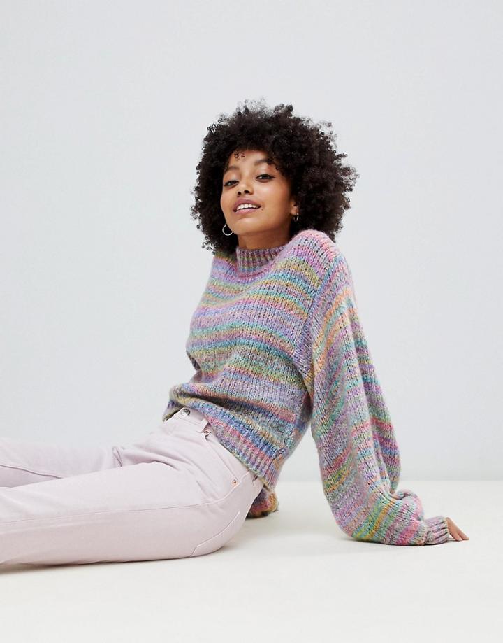 Asos Design Mixed Stripe Sweater With Volume Sleeve - Multi