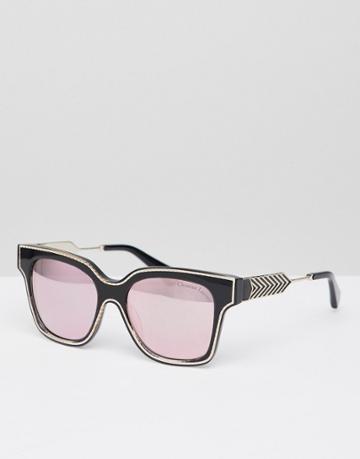 Christian La Croix Square Sunglasses In Black With Rose Gold Lens - Black