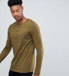 Asos Design Tall Long Sleeve T-shirt With Grandad Neck In Green