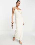 Rare London Textured Fringe Maxi Dress In Cream-white
