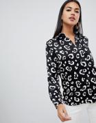 Asos Design Satin Shirt In Mono Leopard Print - Multi