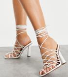 Asos Design Wide Fit Pearl Caged Tie Leg High Shoes In White