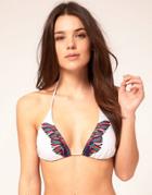 Pieces Feather Print Padded Triangle Bikini Top - Multi