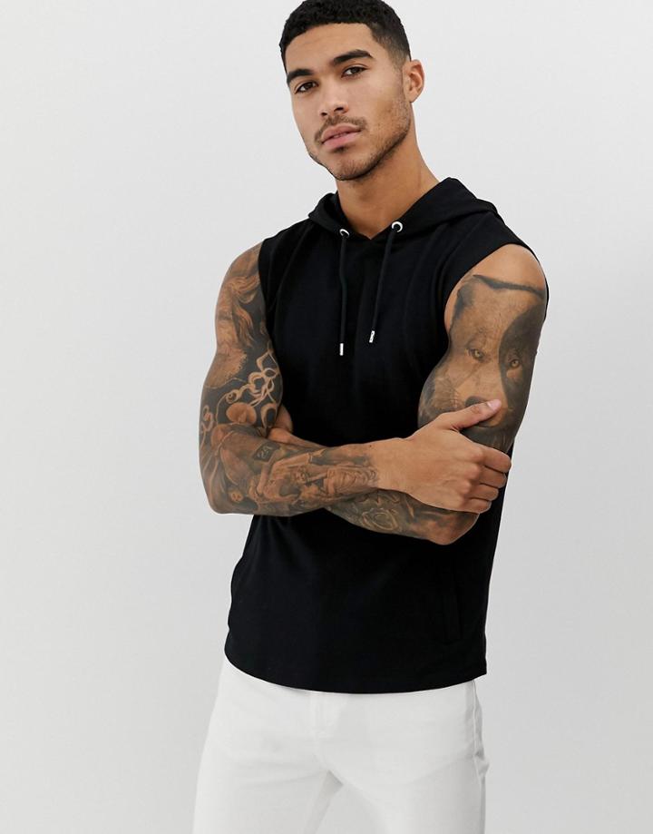 Asos Design Sleeveless Muscle Hoodie In Black