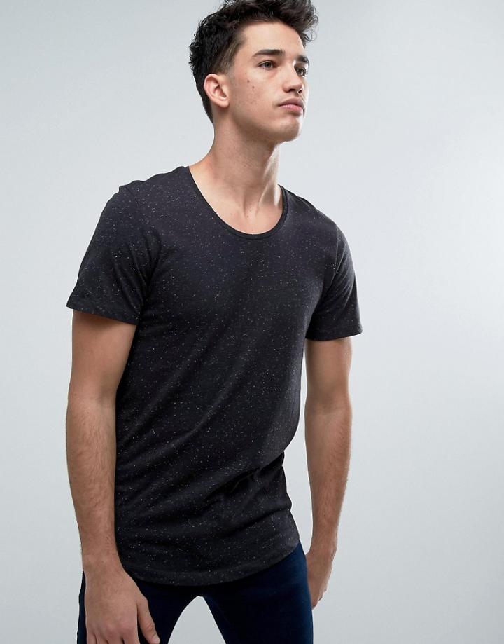 Jack & Jones Originals Longline T-shirt With Fleck Detail And Curved Hem - Black