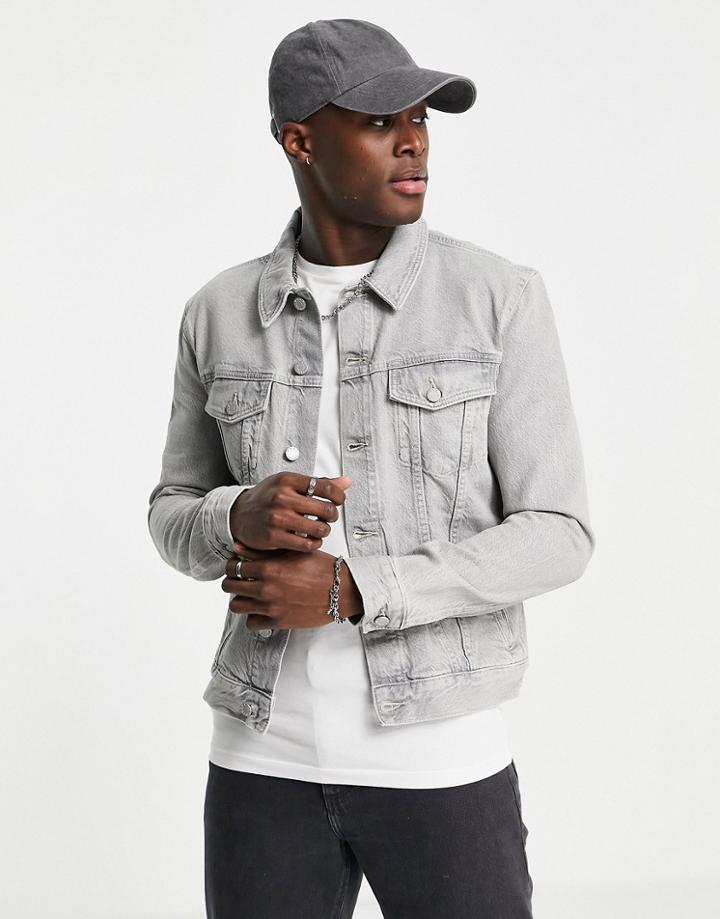 Asos Design Skinny Denim Jacket In Gray