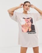 Public Desire X Lissy Roddy Oversized T-shirt Dress With Lissy Roddy Print-beige