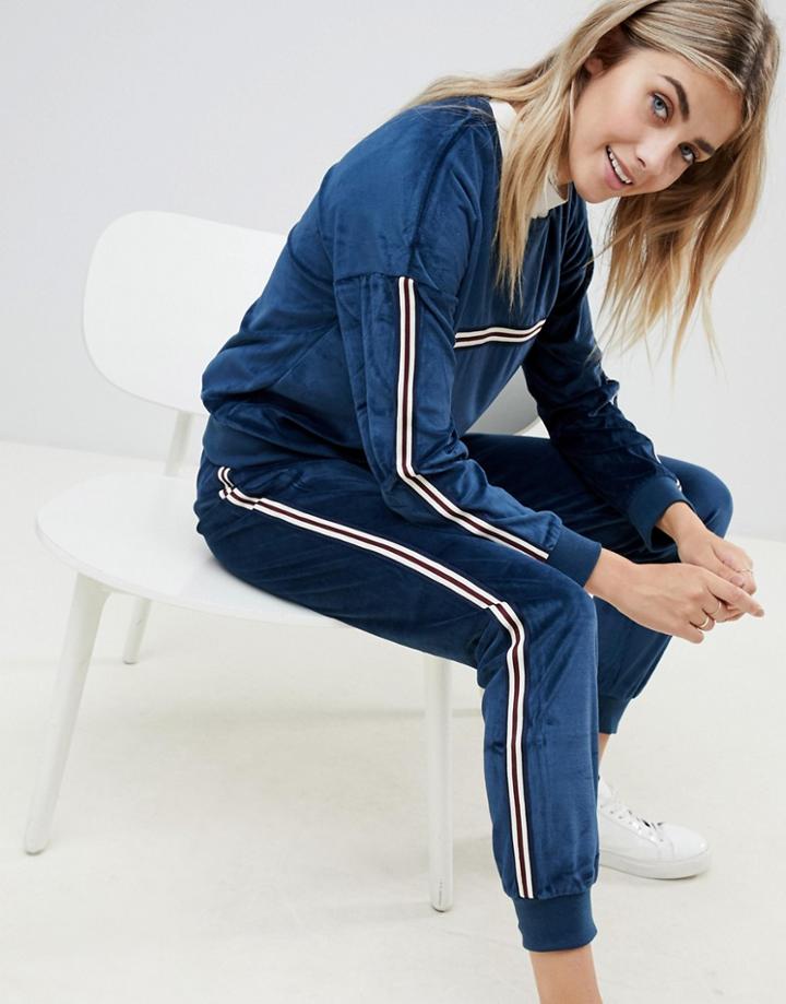 Brave Soul Karrie Veolur Track Pants With Side Stripe - Navy