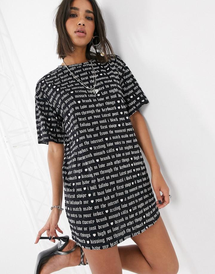 Motel Oversized T-shirt Dress In Font Graphics-black
