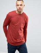 Asos Longline Long Sleeve T-shirt With Curved Hem - Red